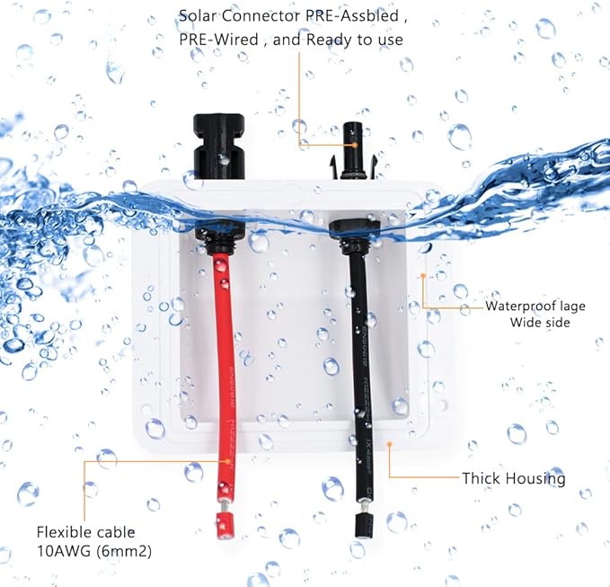 Solar Cable Entry Gland1Ft/30cm 10AWG Soft Solar Extension Cable and Connector UV Resistance Dual Cable Entry Gland Housing on Rv Boat Camper (1Ft White)