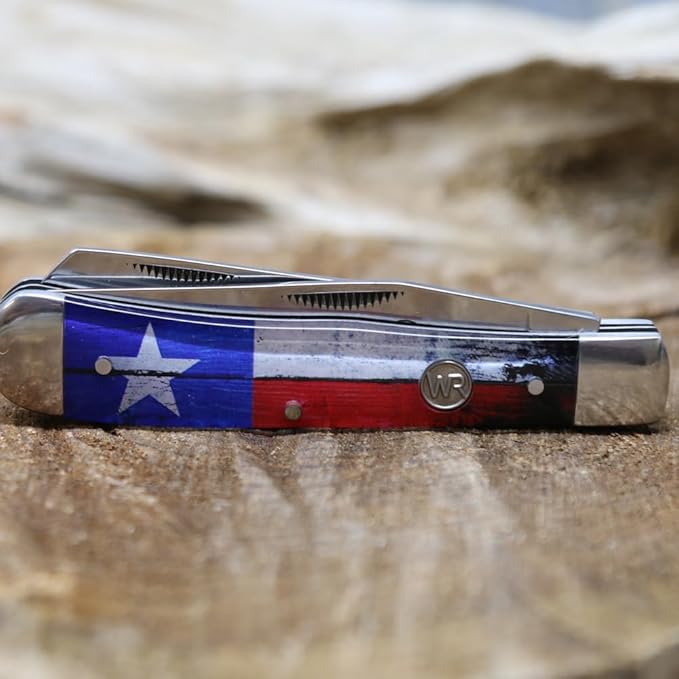 WHISKEY BENT HAT CO. Traditional Trapper Folding Pocket Knife 4.125 Closed Length 440C Stainless Steel Blades (Lone Star)
