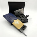 Slim 45-Hole Metal Storage Box with Laser-Engraved Lion Crest Mirror Gift Set