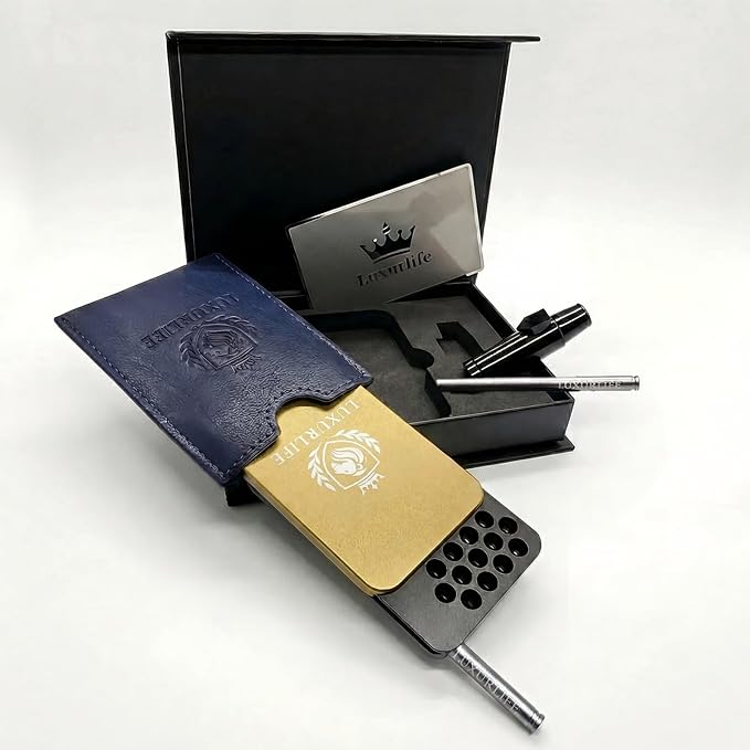 Slim 45-Hole Metal Storage Box with Laser-Engraved Lion Crest Mirror Gift Set