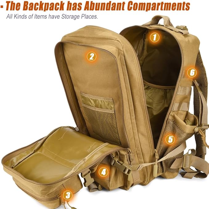 45L Tactical Backpack for Men Women Military Assault Pack with MOLLE Large 3 Day Bug Out Bag for Hiking Camping