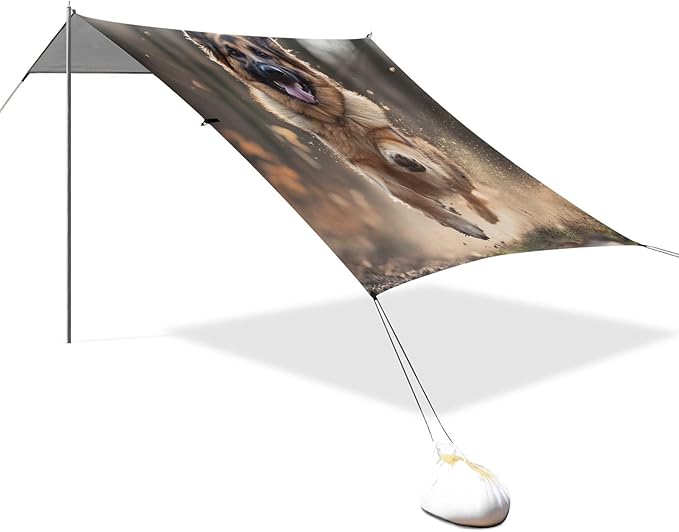 ALAZA German Shepherd Dog Running Beach Tent Sun Shelter Portable Canopy Sunshade for Outdoor Camping Picnics Backyard Fun 10x9 ft
