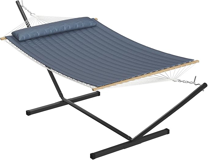 Hammock with Stand 2 Person Heavy Duty Hammock with Soft Pillow &amp Balance Ropes Stand Alone Hammock Portable Outdoor Hammock for PatioBeach Backyard(Grey