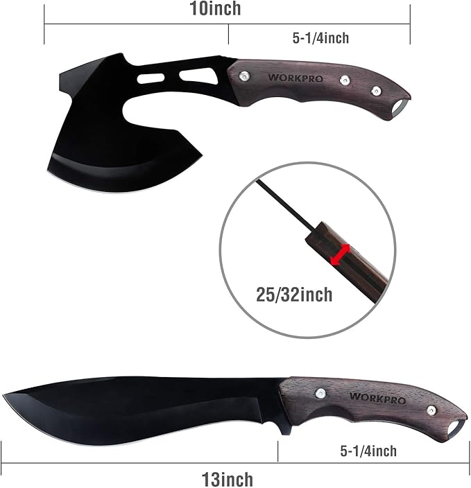 WORKPRO Axe and Fixed Blade Knife Combo Set Full Tang Wood Handle for Outdoor Camping Survival Hunting Sheath Included