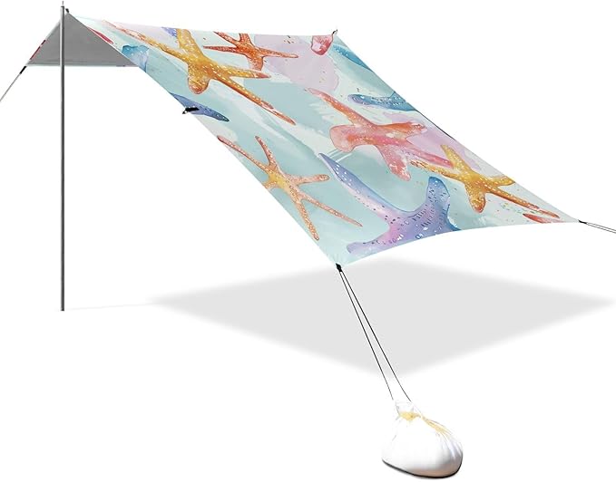 ALAZA Colorful Starfish Seamless Beach Tent Sun Shelter Portable Canopy Sunshade for Outdoor Camping Picnics Backyard Fun 10x9 ft