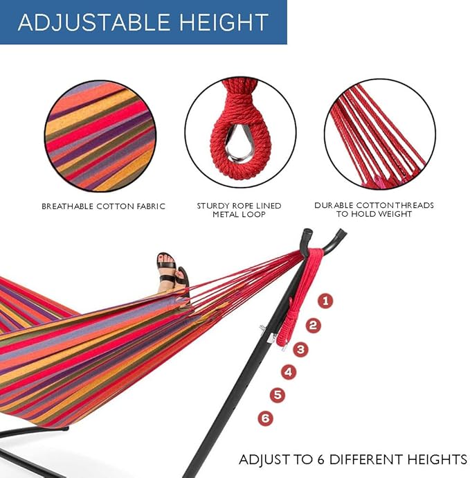 Ezone Adjustable Hammock Bed with Space Saving Steel Stand - Portable Easy Set Up Indoor/Outdoor Hammock for Two