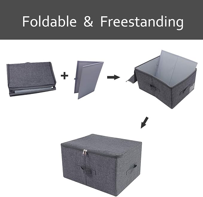 iwill CREATE PRO Pack of 2 Fabric Folding Washable Clothes Storage Boxes with Zip Lid for Wardrobe Black Gray