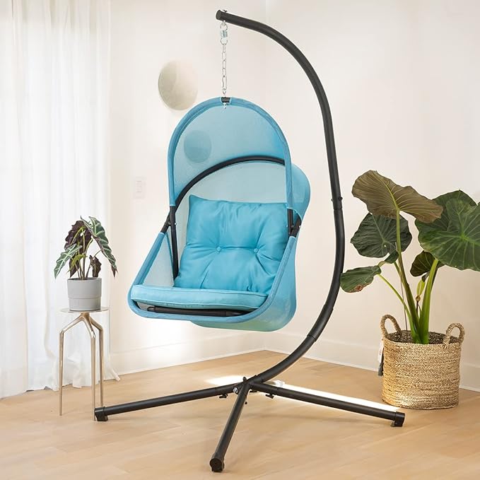 Barton Hanging Chair Egg Chair with Canopy and Cushion for Indoor/Outdoor Basket Lounge Collapsible Egg Chair Seat Aqua