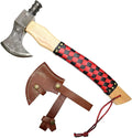TheBoneEdge 18 Red &amp Black Leather Wrapped Handle Steel Forged Blade Hunting Axe with Sheath