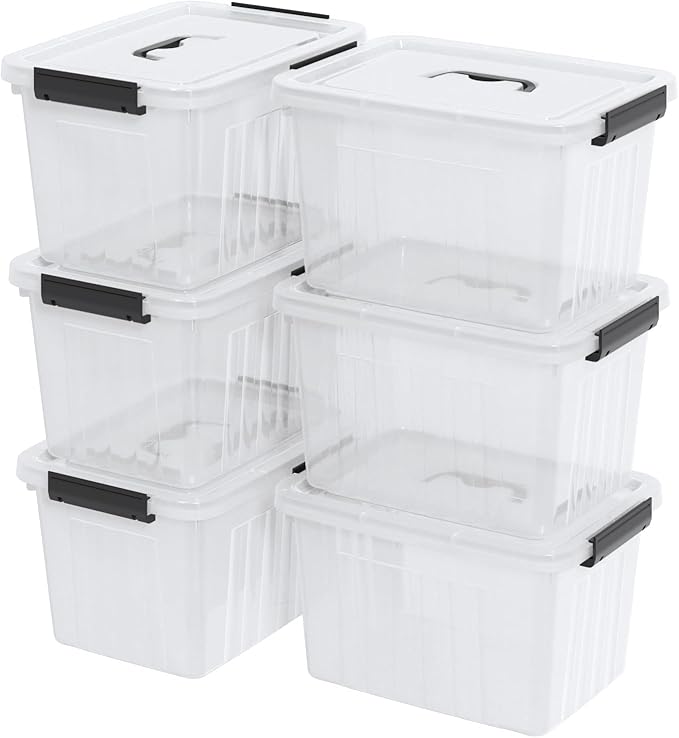 12 Quart Plastic Storage Boxes Clear Latch Storage Bins 6-Pack