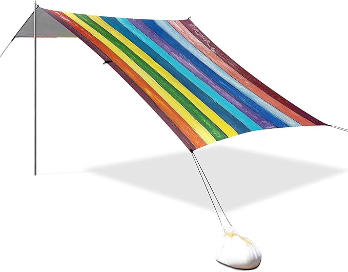 ALAZA Vintage Rainbow Striped Beach Tent Sun Shelter Portable Canopy Sunshade for Outdoor Camping Picnics Backyard Fun 10x9 ft