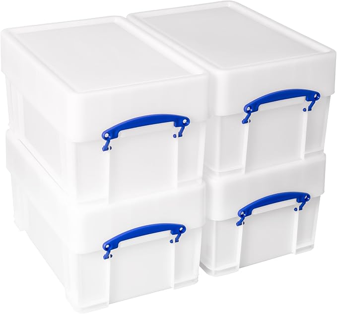 Really Useful Box Plastic Storage 9 Litre White Strong With XL Lid (Pack Of 4)
