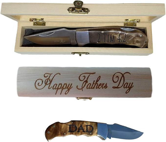 Engraved Pocket Knife With Personalized Wood Box | Anniversary for him | Unique 7 year Gifts For him