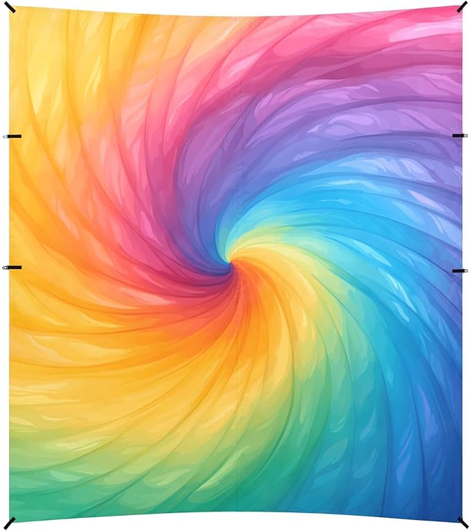 Darkorchid Tie Dye Background Rainbow Colors Tie-dye Pattern Foldable Beach Canopy UPF50+ Easy Setup Portable Sun Shelter with Sturdy Poles Sandbags and Shovel for Camping Trips Fishing