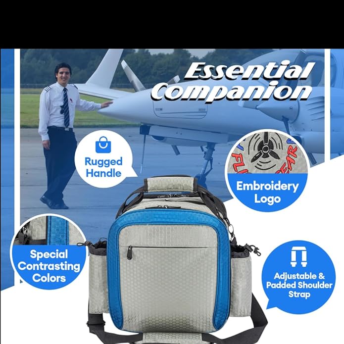 Pilot Flight Bag – Compact Aviation Headset &amp iPad/Tablet Bag with Multi-Pocket Storage Shoulder Strap Honeycomb Nylon (Gray/Blue)