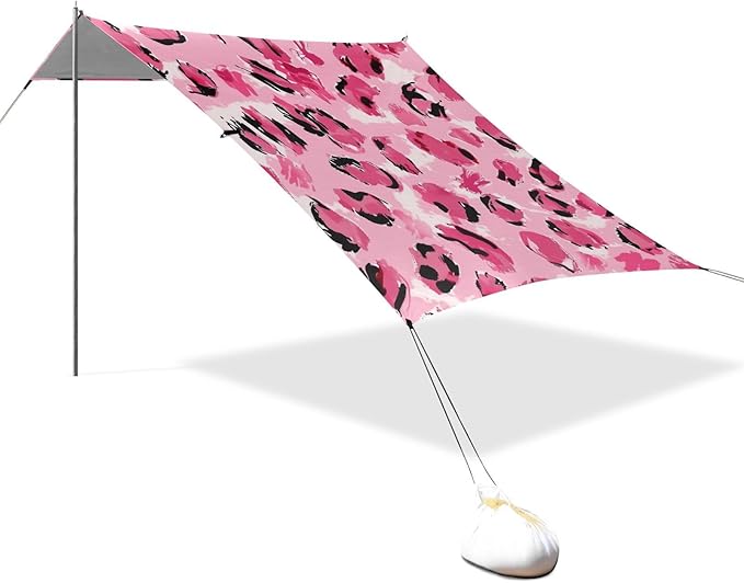 ALAZA Pink Leopard Animal Print Beach Tent Sun Shelter Portable Canopy Sunshade for Outdoor Camping Picnics Backyard Fun 10x9 ft