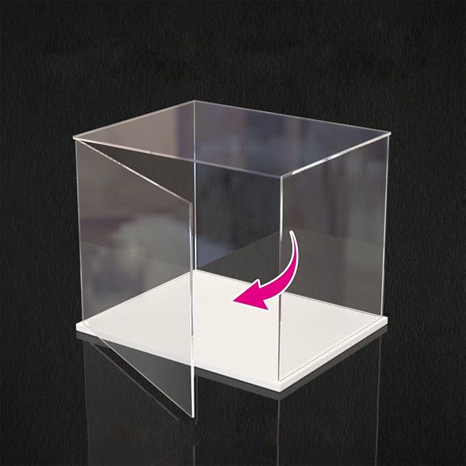 MECC Openable Clear Acrylic Display Case-Assemble Countertop Box with White Base for Display-Clear Display BoxDustproof Protection Showcase for Figures Toys Collectibles (16x12x10inch/40x30x25cm#)