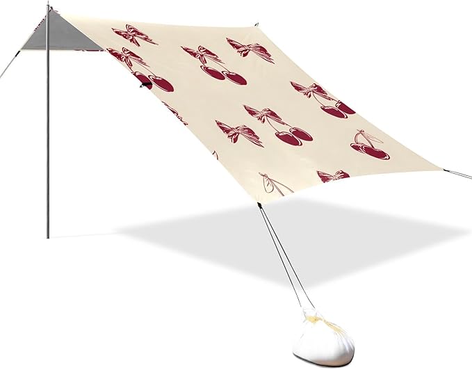 ALAZA Bow Retro Red Cherry Beach Tent Sun Shelter Portable Canopy Sunshade for Outdoor Camping Picnics Backyard Fun 10x9 ft