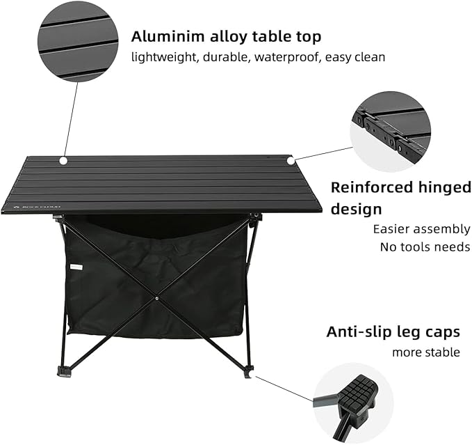 ROCK CLOUD Portable Camping Table Ultralight Aluminum Camp Table with Storage Bag Folding Beach Table for Camping Hiking Backpacking Outdoor Picnic Size L