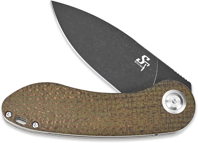 Sitivien ST139 Sandvik 14C28N Steel Blade Folding Knife Micarta Handle EDC Tool Knives for Outdoor Camping Hiking Hunting Survival(Green)