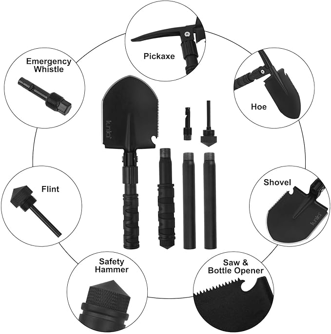 iunio Camping ShovelShovel Folding Portable Multitool Foldable Entrenching Tool Collapsible Spade for Backpacking Trenching Hiking Survival Car Emergency