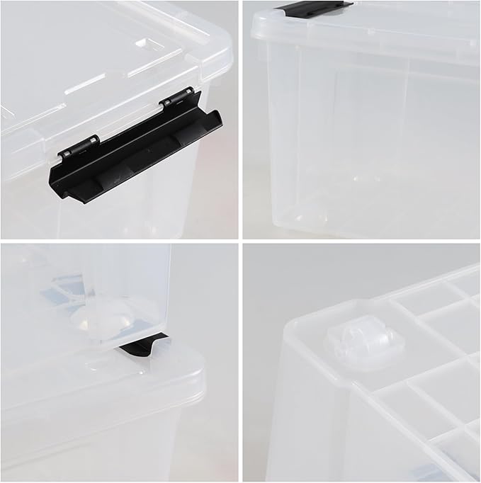4 Pack 23 L Plastic Storage Bins with Wheels Clear Storage Latch Box with Lids
