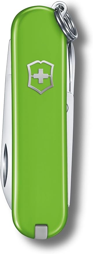 Victorinox Classic SD Swiss Army Knife Compact 7 Functions Swiss Made Pocket Knife with Small Blade Screwdriver and Key Ring - Smashed Avocado (Green)