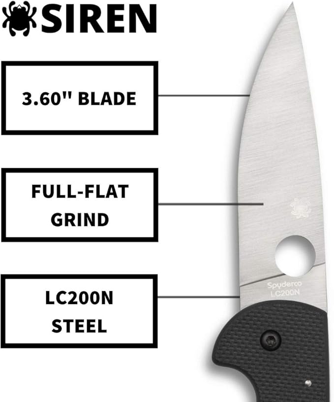 Spyderco Siren Folding Knife - G-10 Black Handle with PlainEdge Steel Blade - C247GP