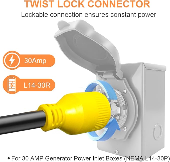 10 FT NEMA 14-50P to L14-30R Generator Transfer Switch Adapter Cord 240V/120V 50 Amp Male to 30 Amp Female Twist Lock 4 Prong Generator Adapter Cord STW 10 AWG Heavy Duty ETL Listed