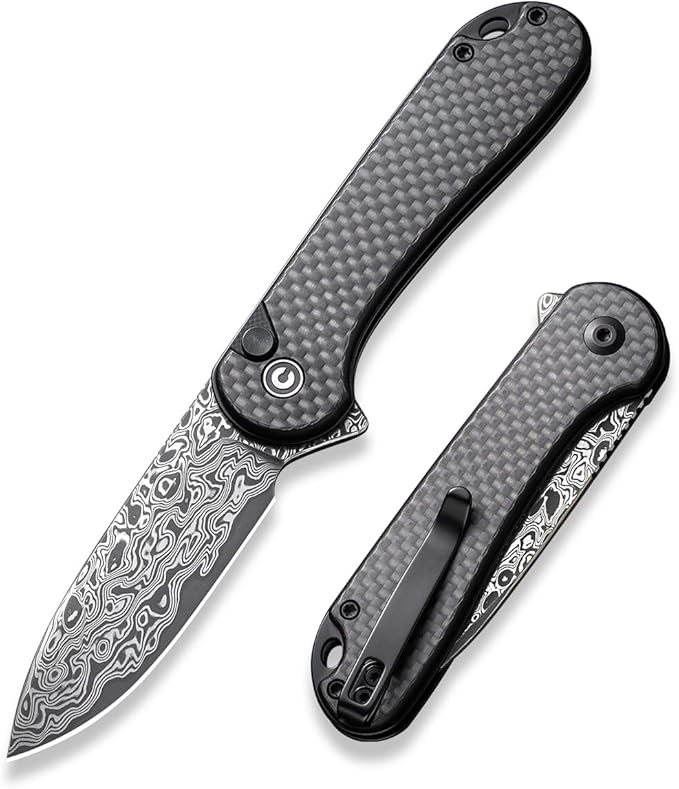 CIVIVI Elementum II Pocket Folding Knife 2.96 Damascus Blade Utility Knife with Deep Carry Pocket Clip for EDC C18062PB-DS1