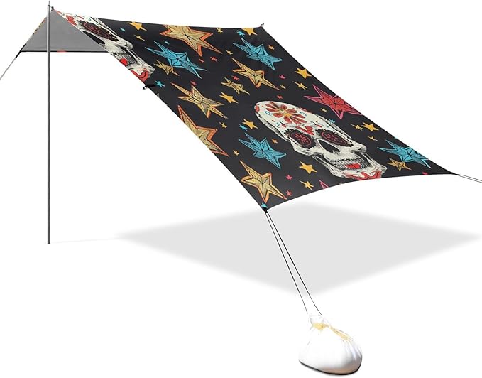 ALAZA Sugar Skull Stars Beach Tent Sun Shelter Portable Canopy Sunshade for Outdoor Camping Picnics Backyard Fun 10x9 ft