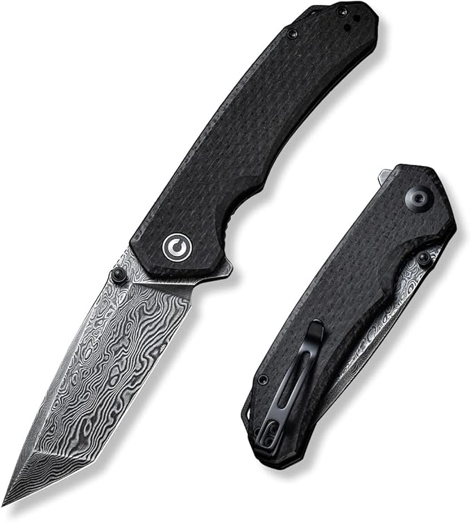 CIVIVI Brazen Pocket Knife3.5-Inch Tanto Damascus Folding Knife Micarta Outdoor Camping Hiking Knife with Thumb Studs and Flipper OpenerUnique Tool Gift for EDC Men Women C2023DS-1
