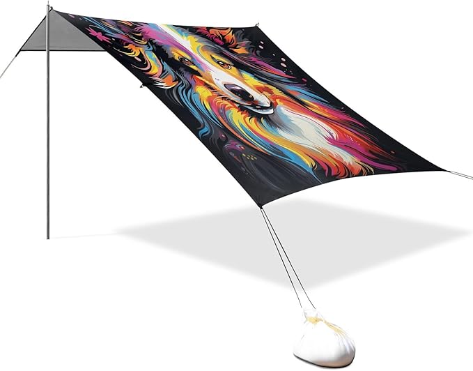 ALAZA Border Dog Beach Tent Sun Shelter UPF50+ Protection Beach Shade Canopy w/ 4 Sandbags for Outdoor Camping Fishing Backyard Fun Picnic 10x9 ft