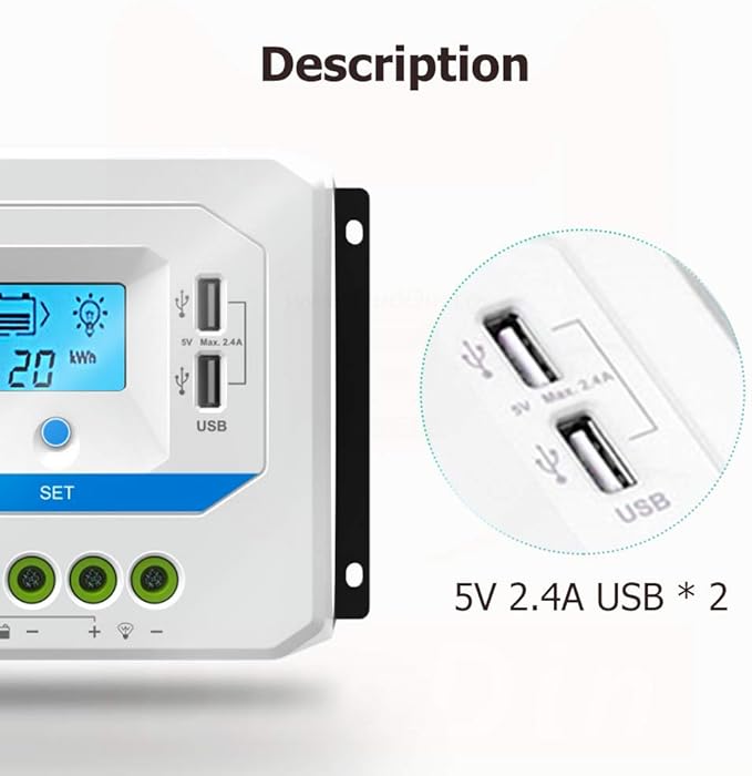 EPEVER Solar Charge Controller 30A 12V/24V Auto Work Solar Panel Solar Charge Controller PWM Regulator with LCD Display and USB 5V Output for Lead-Acid Gel Sealed Flooded Battery