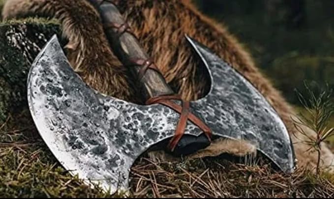 SHINY CRAFTS® Handmade Double Head Axe Hatchet Norse Axe- 38 inch Long Two Handed Berserker Hatchet Carbon Steel Axe - Bearded Axe-with Leather Sheath