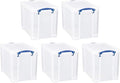 Really Useful Box 19 Liter Plastic Stackable Storage Container w/Snap Lid &amp Built-in Clip Lock Handles for Home &amp Office Organization Clear (5 Pack)