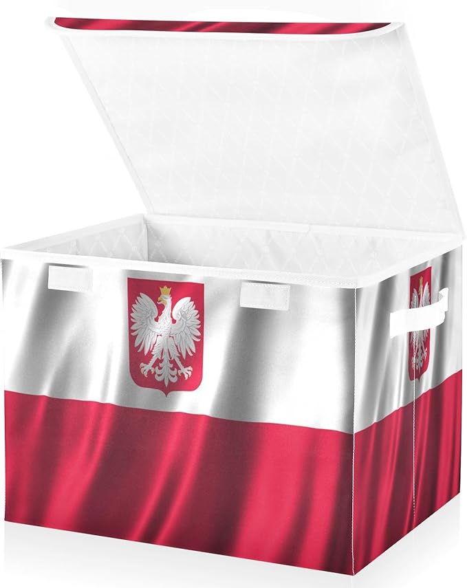 Poland State Ensign Flag Polish Storage Bins with Lid Foldable Book Storage Quart Storage Bins with Lids for School