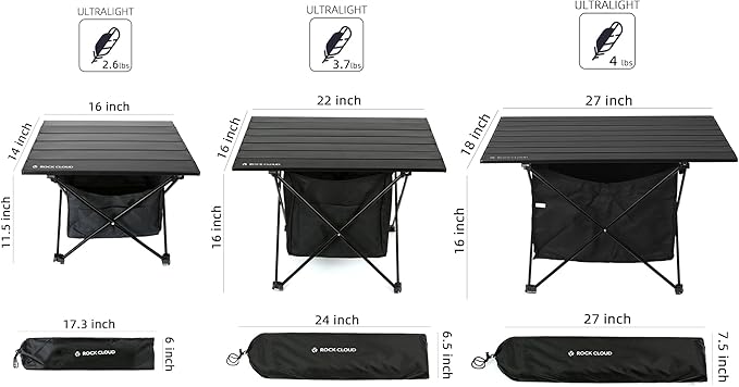 ROCK CLOUD Portable Camping Table Ultralight Aluminum Camp Table with Storage Bag Folding Beach Table for Camping Hiking Backpacking Outdoor Picnic Size L
