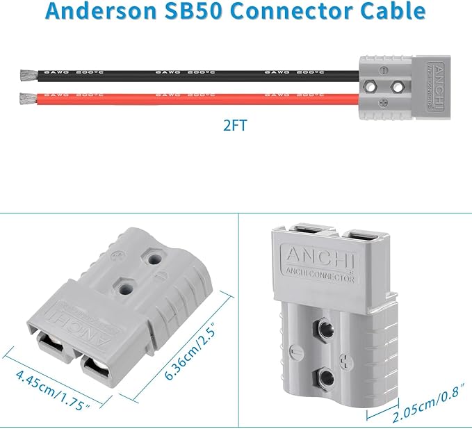 ELFCULB SB120 Anderson 120A Connector Cable 6AWG Tinned Copper Battery Power Pigtail with Bare End 2FT for Winch/Battery Quick Connect