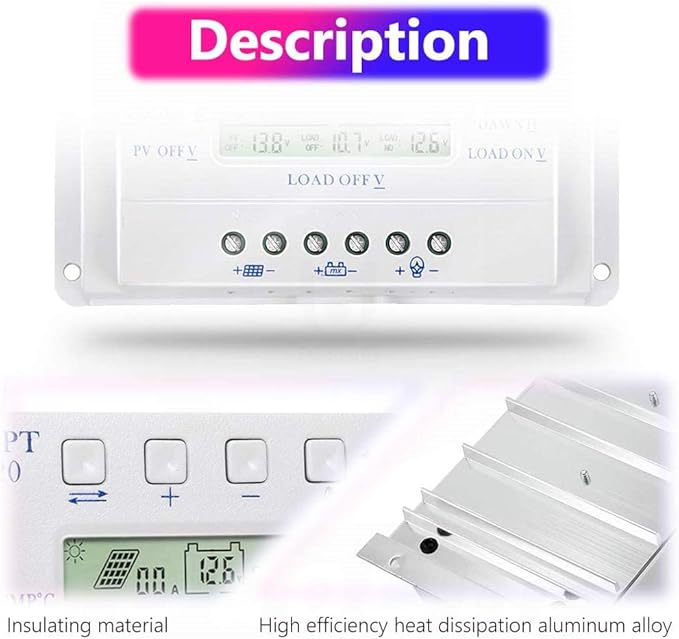 30A Solar Charge Controller 30 amp Solar Panel Regulator with Load Timer 12V 24V Auto with LCD Display USB 5V 1500mA and Usd for Control Landscape Lights and Water Features