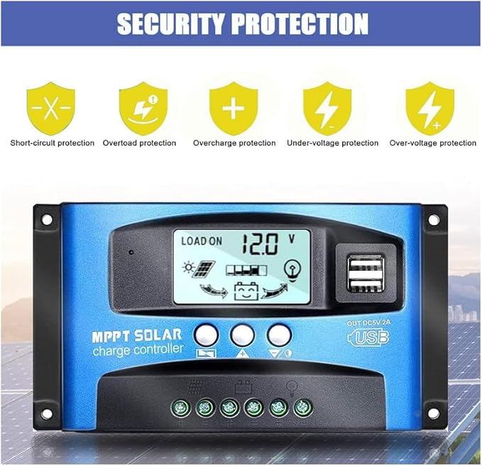 MPPT 100A 12V/24V Auto Focus Tracking Solar Panel Charge Controller Regulator with Dual USB PortLCD Display New Mppt Technical