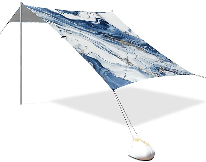 ALAZA Marble Blue White Beach Tent Sun Shelter Portable Canopy Sunshade for Outdoor Camping Picnics Backyard Fun 10x9 ft
