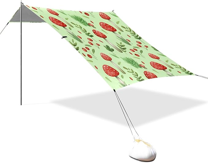 Beach Canopy with Windproof Ropes &amp Sandbags Beach Tent Sun Shade Sun Shelter for Camping Trips Fishing Backyard Fun or Picnics Mushroom