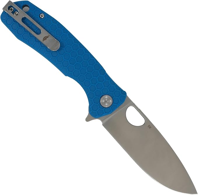 Honey Badger Large Pocket Knife EDC Drop Point Folding Utility Knife 3.6 Steel Blade Reversible Pocket Clip - (3.8oz) Drop Point Large Blue D2 HB1020