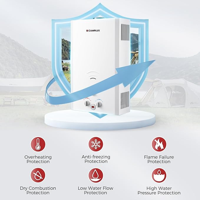 Camplux Tankless Water Heater 5.28 GPM Outdoor Propane Camping Gas Water Heater 20L BW528 White