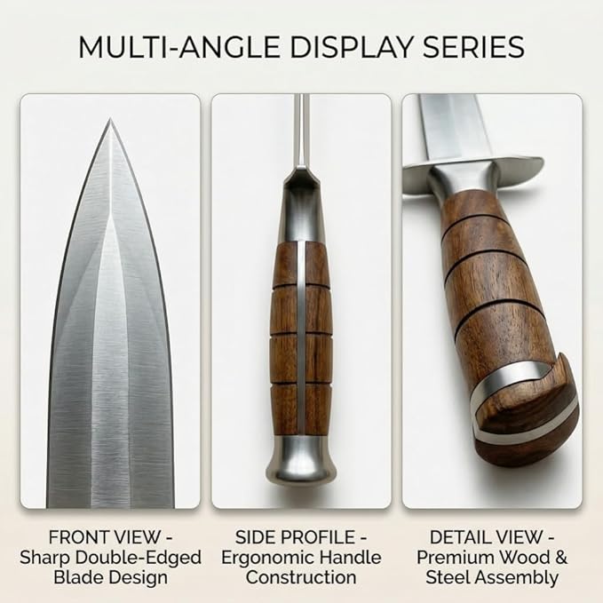 12.16 Fixed Blade Survival Knife with Nylon Sheath - High Hardness Stainless Steel Outdoor Knife - Classic Wood Handle Bushcraft Tool for Camping Hiking and Hunting
