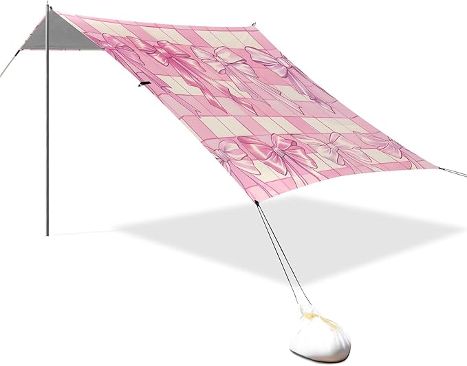 ALAZA Bow Plaid Pink Beach Tent Sun Shelter Portable Canopy Sunshade for Outdoor Camping Picnics Backyard Fun 10x9 ft