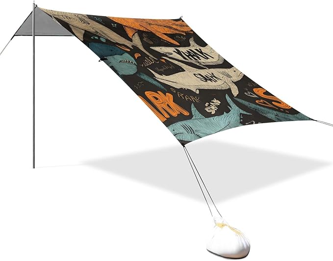 ALAZA Line Shark Pattern Beach Tent Sun Shelter Portable Canopy Sunshade for Outdoor Camping Picnics Backyard Fun 10x9 ft
