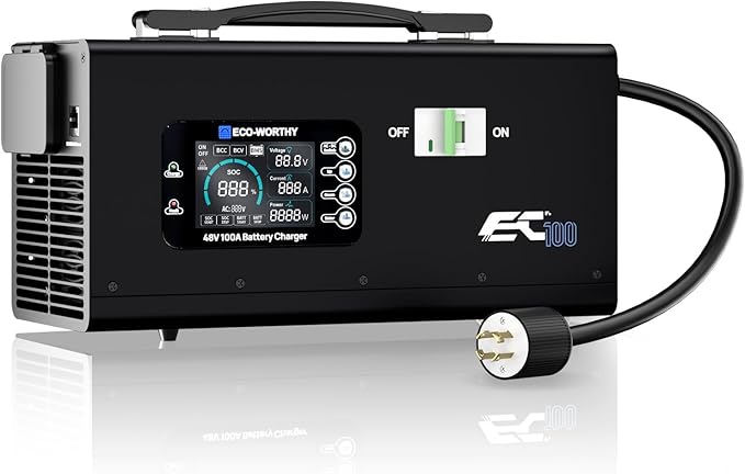 ECO-WORTHY 48V 100A Battery Charger for LiFePO4 Suitable for 120/240V Generators Fast Charging Compatible with ECO-WORTHY 48V 100Ah Server Rack Battery 2-100A Current Adjustable