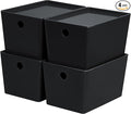 Soddeph 4 Pack Thick Plastic Storage Box with Lid Durable Stackable Storage Bins Hard Plastic Organizer Baskets for Home Office Small Storage Containers 10.1 x 7 x 5.8 (Black with Lid)